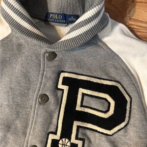 Polo by Ralph Lauren Gray and White Varsity Hoodie basketball P embroidered